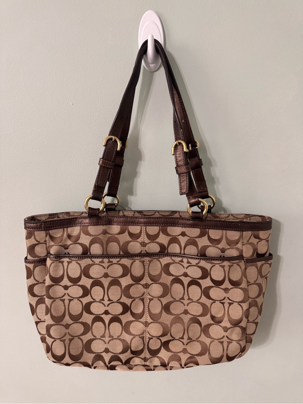 Vintage Y2K Coach Gallery Signature Pleated Tote Shoulder Monogram Purse Bag - Picture 3 of 11